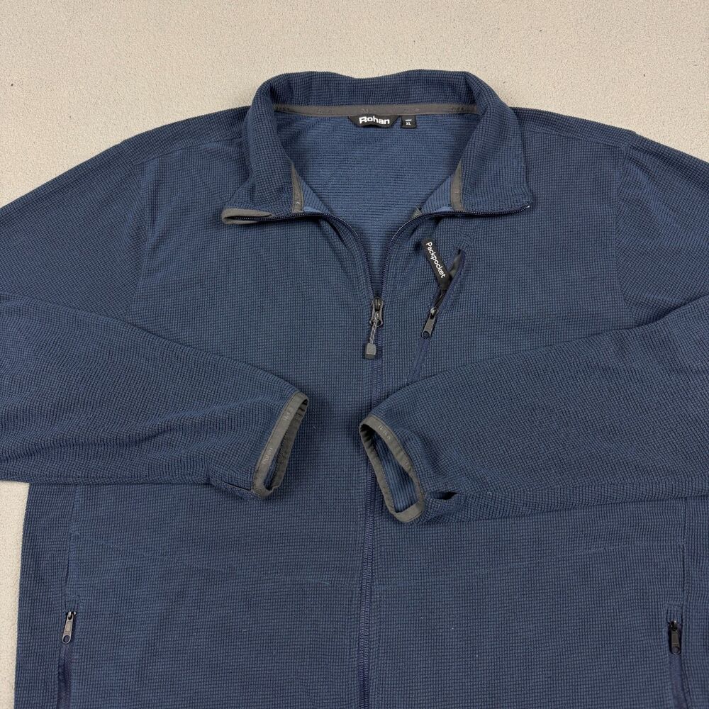 Rohan Microgrid Stowaway Fleece Jacket Mens Size XL Navy Blue Full Zip
